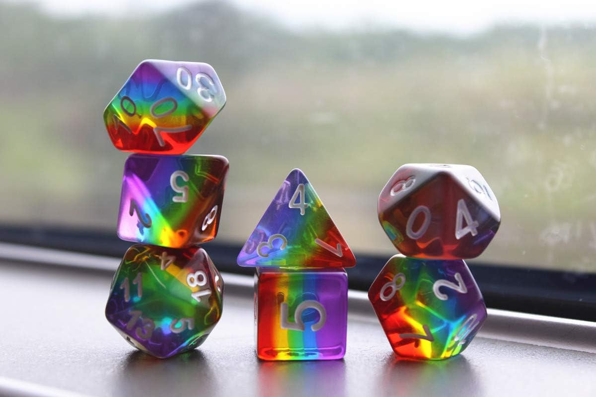 Polyhedral DND Dice Set RPG Rainbow Dice for Dungeons and Dragons(D&D) Role Playing Game,Mtg,Pathfinder,Table Game,Math Games Dice Set with Dice Pouch