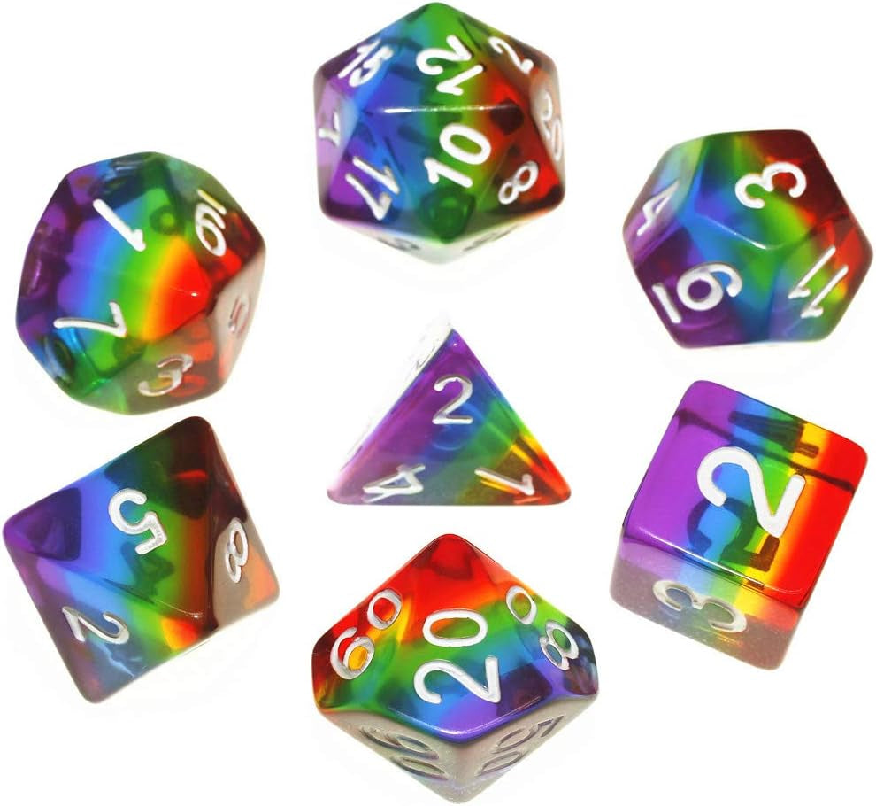 Polyhedral DND Dice Set RPG Rainbow Dice for Dungeons and Dragons(D&D) Role Playing Game,Mtg,Pathfinder,Table Game,Math Games Dice Set with Dice Pouch