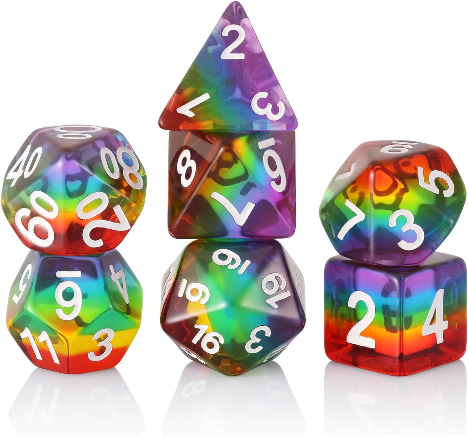 Polyhedral DND Dice Set RPG Rainbow Dice for Dungeons and Dragons(D&D) Role Playing Game,Mtg,Pathfinder,Table Game,Math Games Dice Set with Dice Pouch