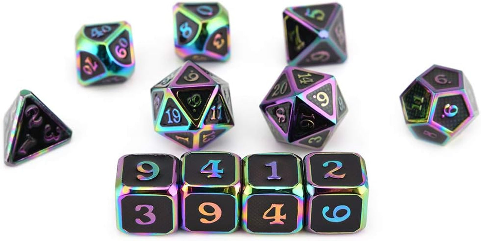 Rainbow Eldritch Cthulhu Scales Metal Dice Set 11 Polyhedral Dice with Metal Box for Dungeons and Dragons (D&D, DND 5 Edition) Call of Cthulhu Warhammer Shadowrun and All Tabletop RPG for Game Lovers.