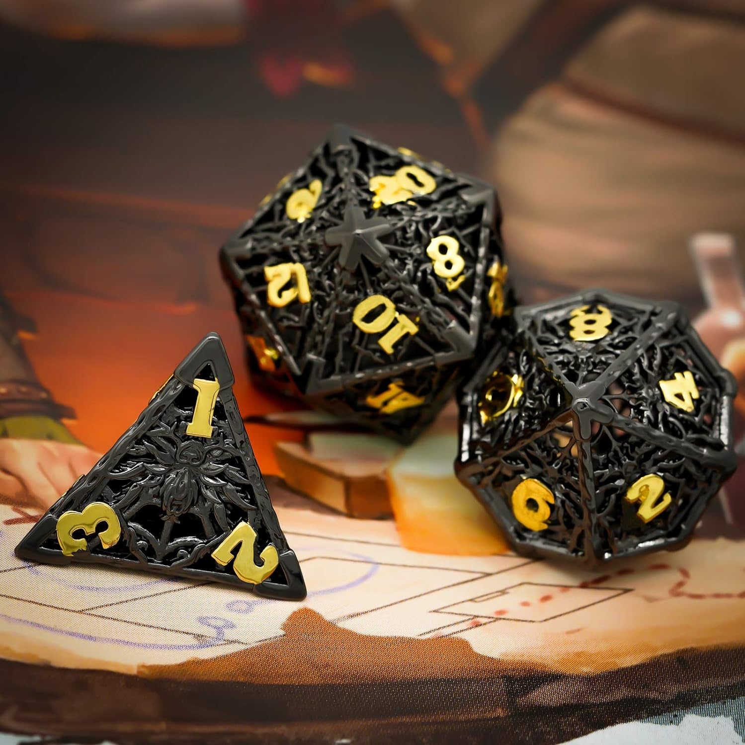 Metal Dice Set - D&D Dice Metal Hollow Spider for Role Playing Games, 7 Die Polyhedral Dice Set for Dungeons and Dragons MTG Pathfinder, RPG Dice Table Games for Party (Spider Black Golden)