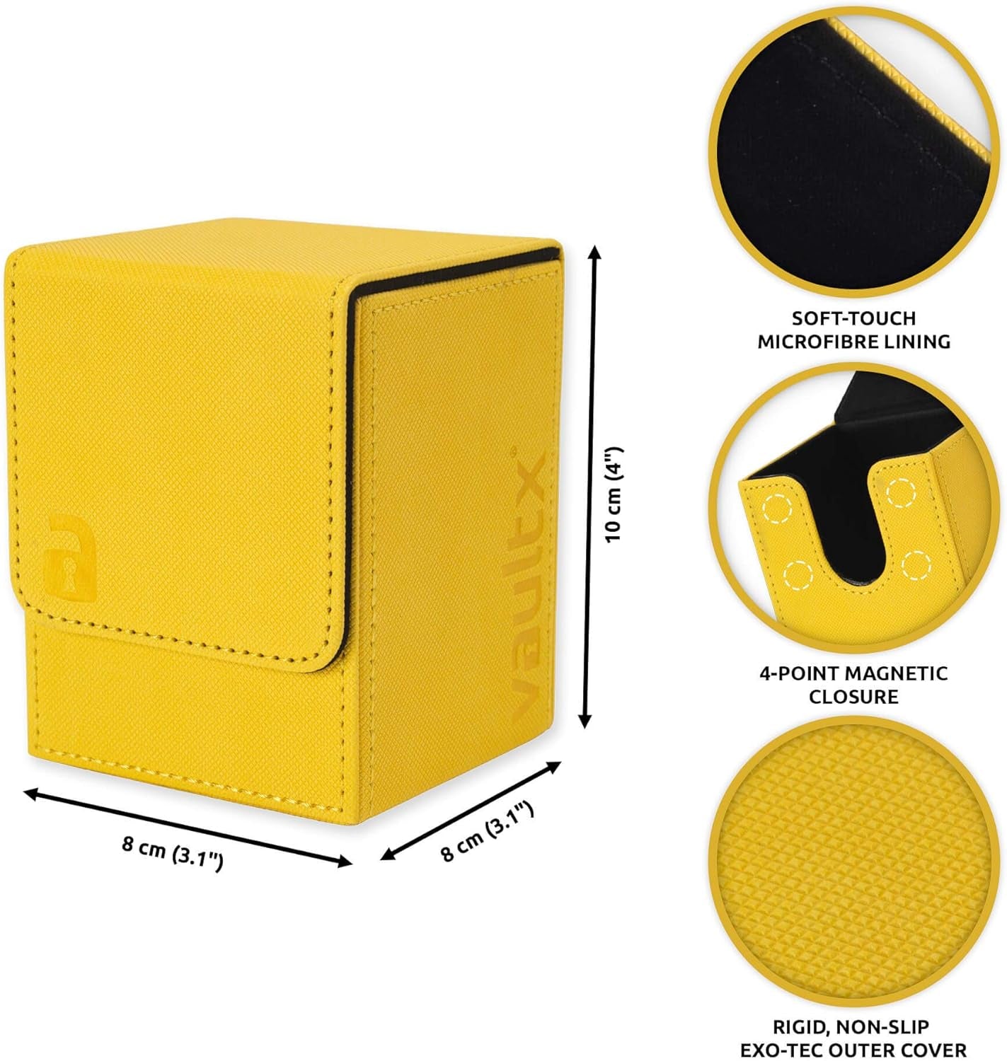 Premium Exo-Tec Trading Card Deck Box - Large Size for 80+ Sleeved Cards - PVC Free Card Holder for TCG (Yellow)