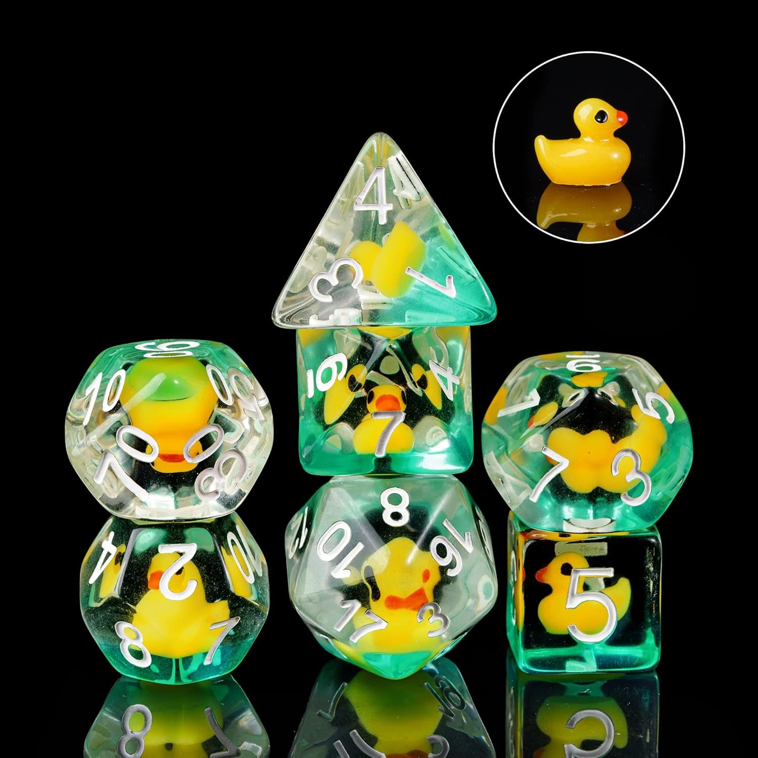 7-Die DND Dice, Polyhedral Dice Set Filled with Animal, Animal Dice Set for Role Playing Game Dungeons and Dragons D&D Dice MTG Pathfinder (Yellow Duck)