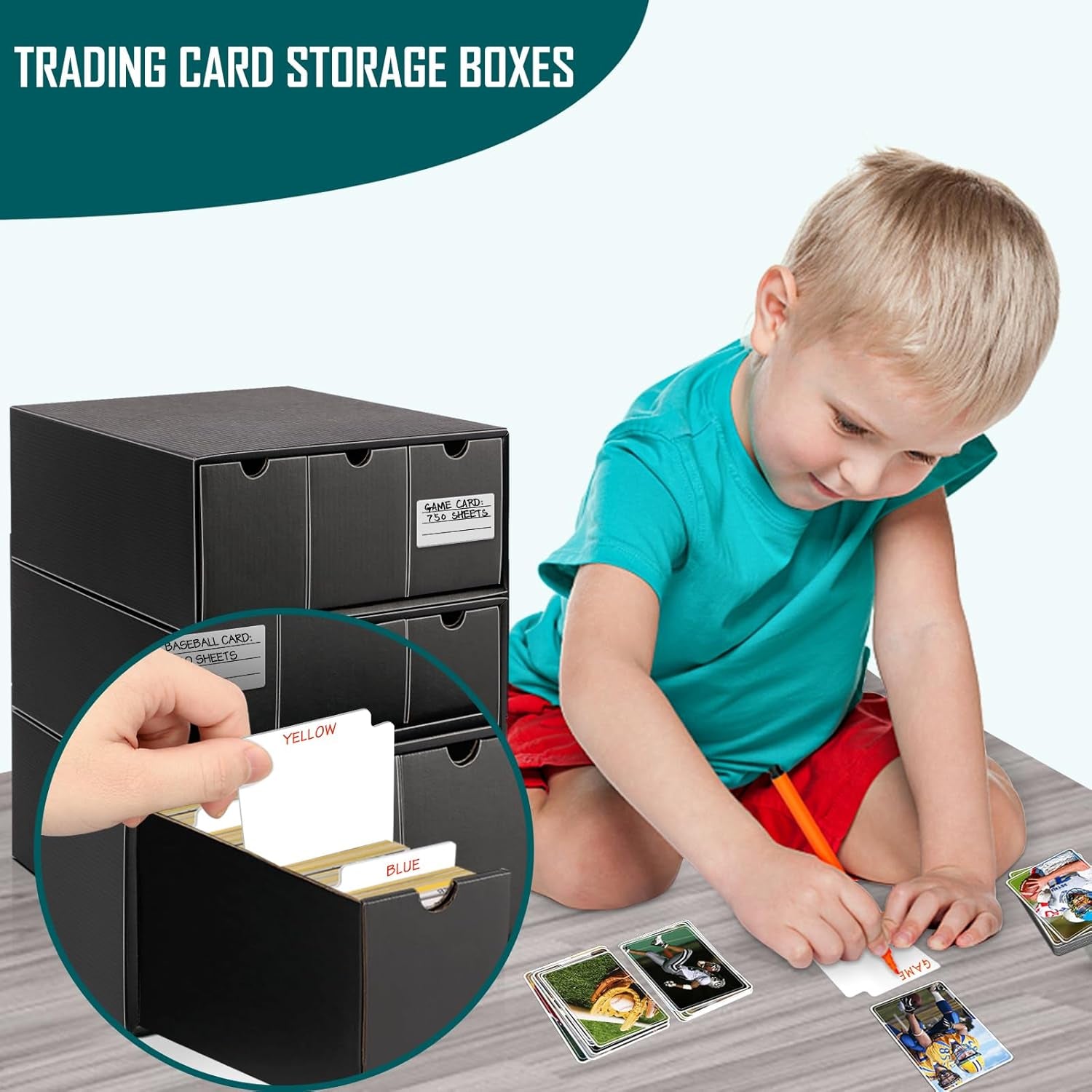 5000+Trading Card Storage Box with 50 Cardboard Storage Box Card Dividerscard H