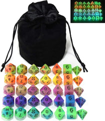 Double Color Glow in the Dark Dice Set 35 Pieces Polyhedral Dice for RPG DND MTG Games Include Black Velvet Pouch