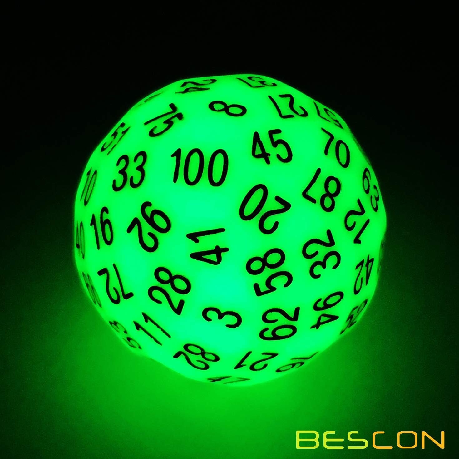 Bescon Super Glowing in Dark Complete Polyhedral RPG Dice Set 13Pcs D3-D100, Luminous 100 Sides Dice Set