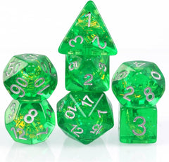 Polyhedral DND Dice Set, 7Die D&D Dice for Dungeons and Dragons, DND Dice for Mtg,Pathfinder,Board Games (Green with Silver Numbers)