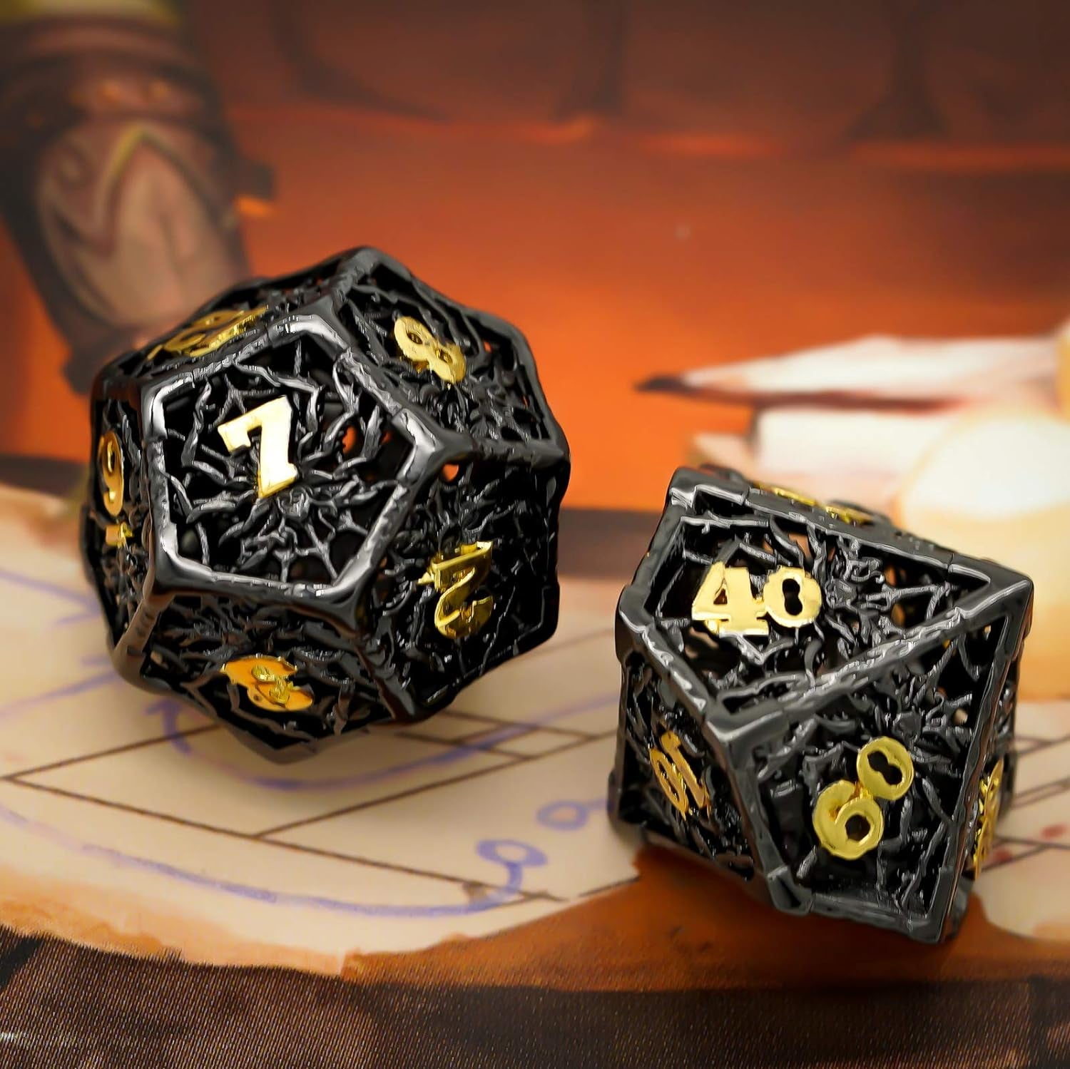 Metal Dice Set - D&D Dice Metal Hollow Spider for Role Playing Games, 7 Die Polyhedral Dice Set for Dungeons and Dragons MTG Pathfinder, RPG Dice Table Games for Party (Spider Black Golden)