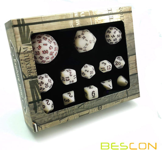 Bescon Super Glowing in Dark Complete Polyhedral RPG Dice Set 13Pcs D3-D100, Luminous 100 Sides Dice Set