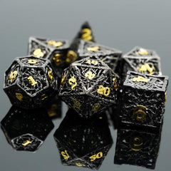 Metal Dice Set - D&D Dice Metal Hollow Spider for Role Playing Games, 7 Die Polyhedral Dice Set for Dungeons and Dragons MTG Pathfinder, RPG Dice Table Games for Party (Spider Black Golden)