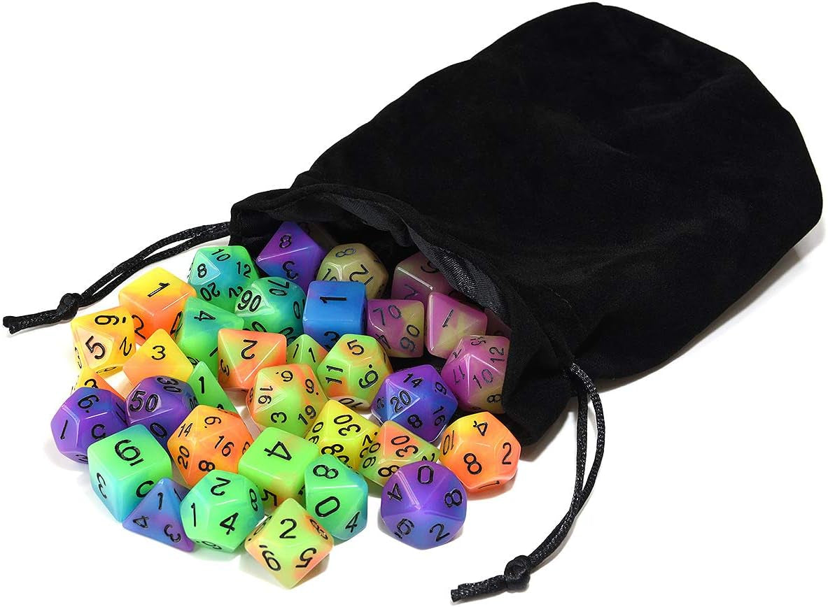 Double Color Glow in the Dark Dice Set 35 Pieces Polyhedral Dice for RPG DND MTG Games Include Black Velvet Pouch