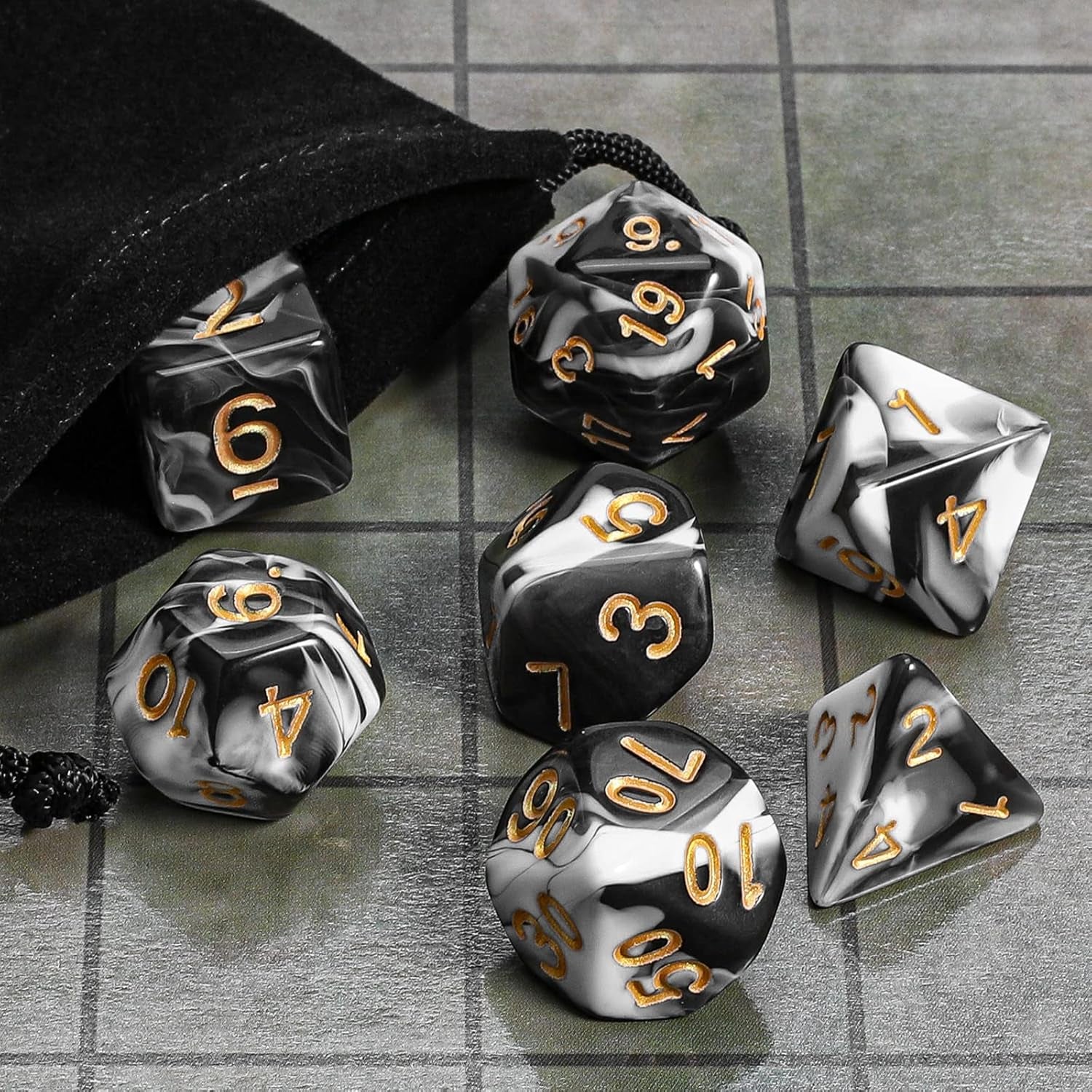 DND Polyhedral Dice Set with a Black Dice Bag for D&D RPG MTG Role Playing Table Games