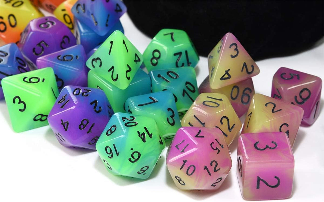 Double Color Glow in the Dark Dice Set 35 Pieces Polyhedral Dice for RPG DND MTG Games Include Black Velvet Pouch