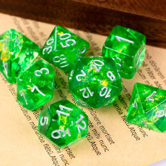 Polyhedral DND Dice Set, 7Die D&D Dice for Dungeons and Dragons, DND Dice for Mtg,Pathfinder,Board Games (Green with Silver Numbers)