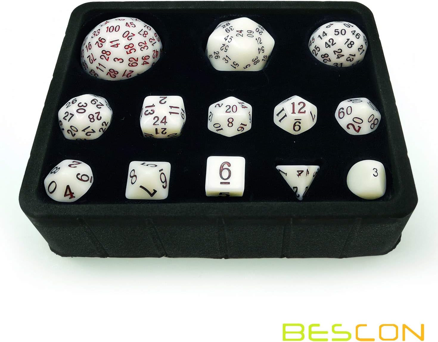 Bescon Super Glowing in Dark Complete Polyhedral RPG Dice Set 13Pcs D3-D100, Luminous 100 Sides Dice Set